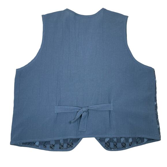 Vintage Womens Large Blue Patch Woven Plaid Cotton Vest - Picture 2 of 8